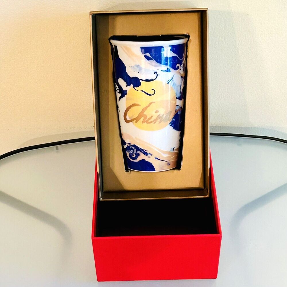 Starbucks China Sun Print Ceramic Double Wall Traveler Coffee Mug Cup 12oz 2016